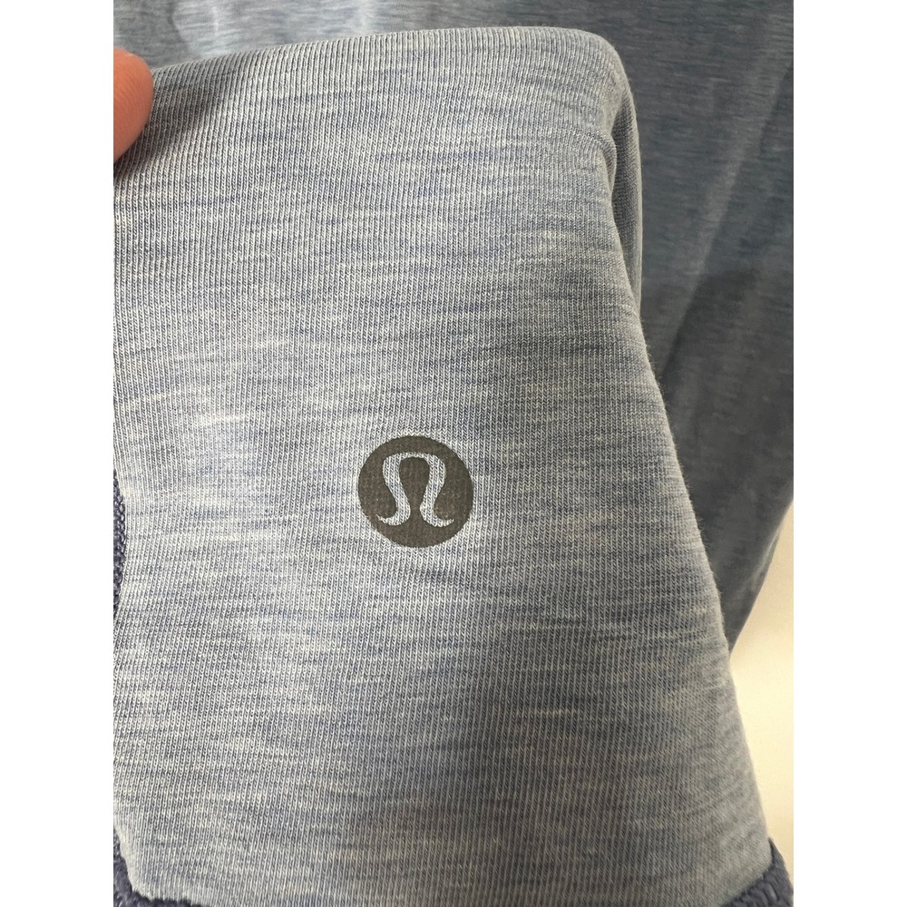 Lululemon V-Neck T-Shirt Blue Heathered Short Sleeve Distressed Workout T-shirt - Picture 5 of 8